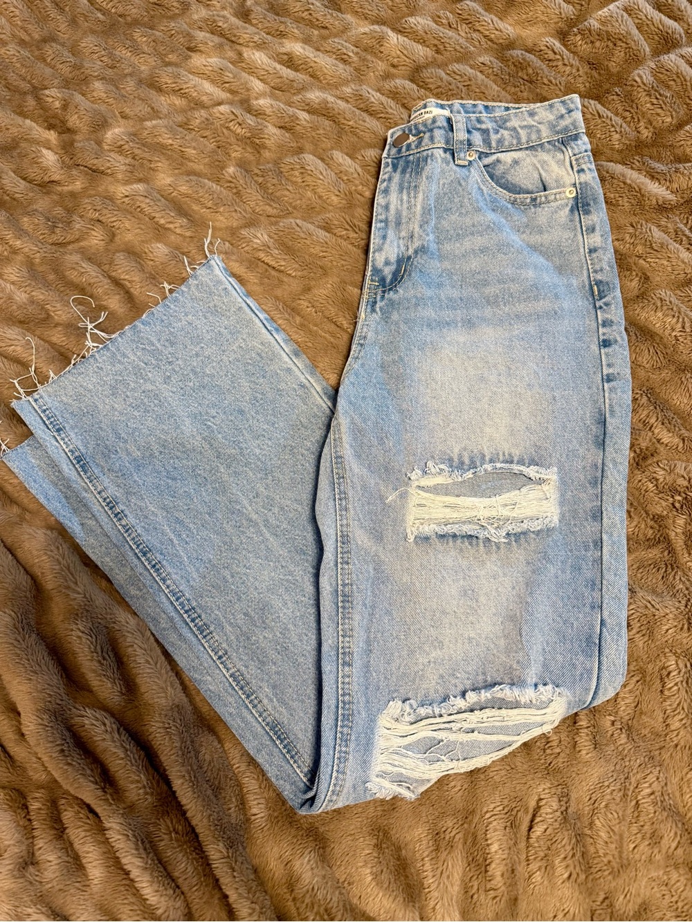 American Bazi Light Wash Distressed Wide Leg Jeans
